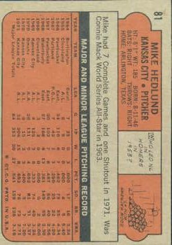 1972 Topps #81 Mike Hedlund back image