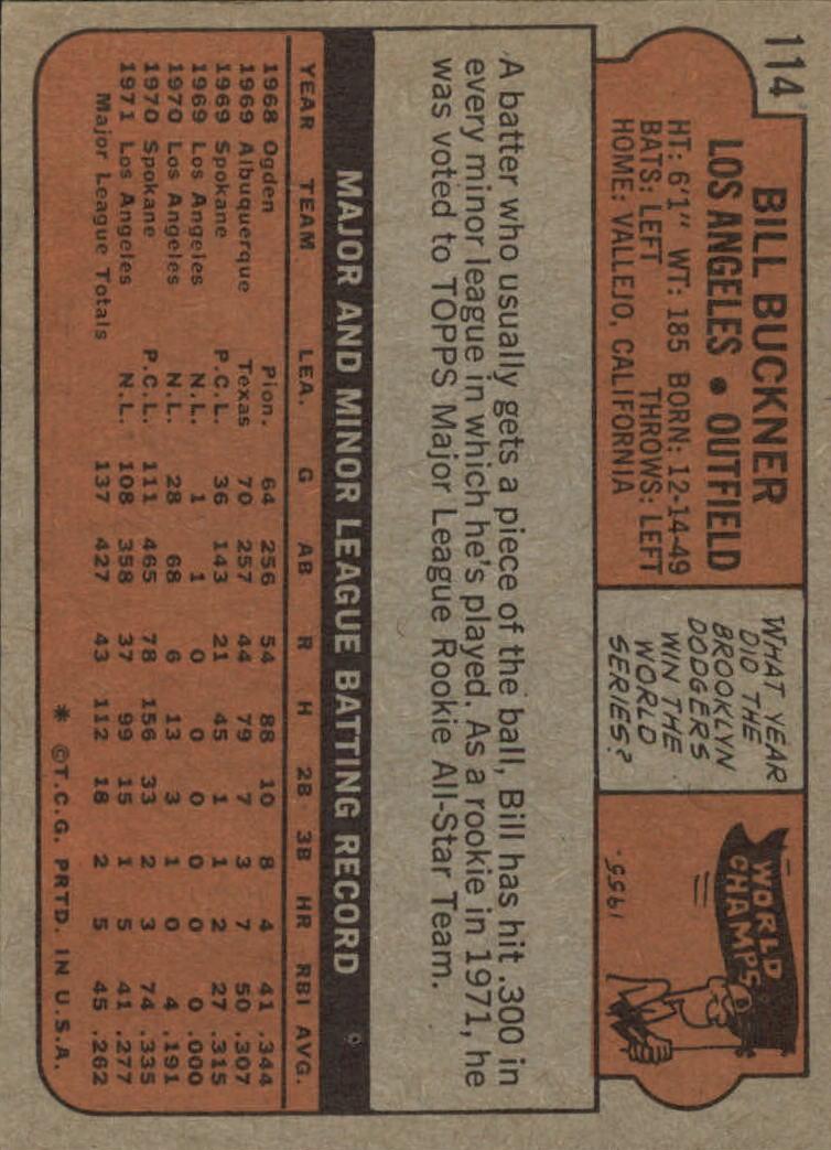 1972 Topps #114 Bill Buckner back image
