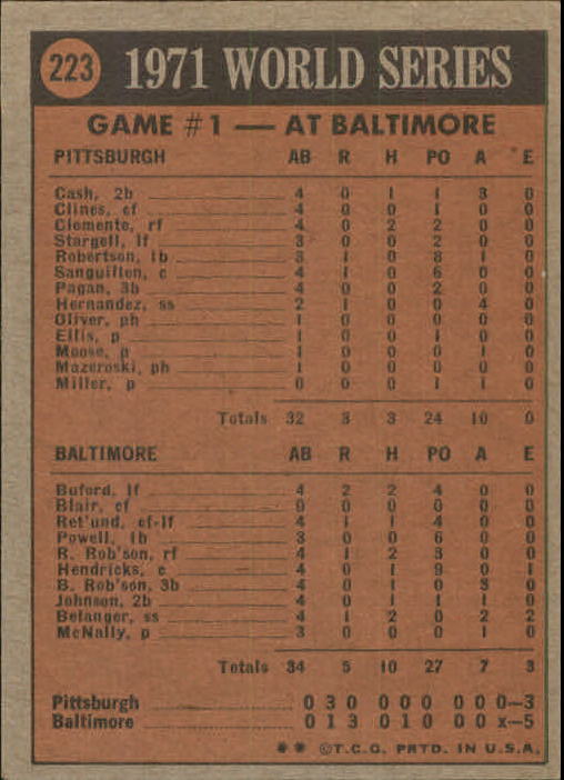 1972 Topps #223 World Series Game 1/Dave McNally back image