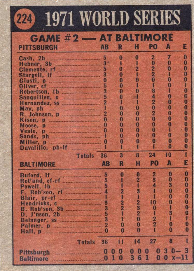 1972 Topps #224 World Series Game 2/Dave Johnson/Mark Belanger back image