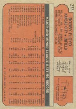 1972 Topps #273 Bobby Floyd back image