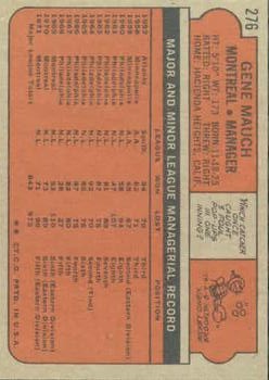 1972 Topps #276 Gene Mauch MG back image