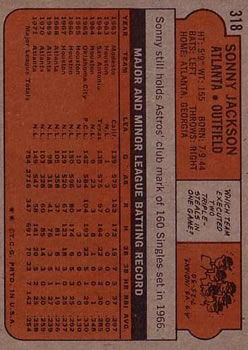 1972 Topps #318 Sonny Jackson back image