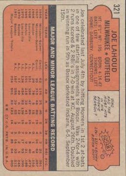 1972 Topps #321 Joe Lahoud back image