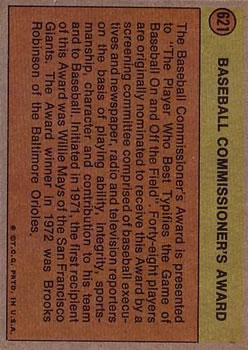 1972 Topps #621 Comm. Award back image