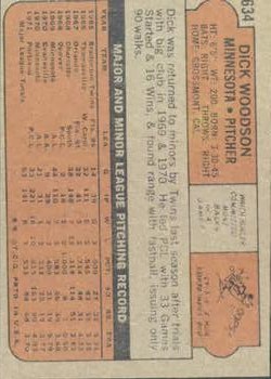 1972 Topps #634 Dick Woodson back image
