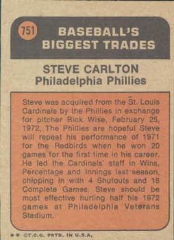 1972 Topps #751 Steve Carlton TR back image