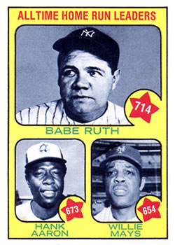 1973 Topps #1 Babe Ruth 714/Hank Aaron 673/Willie Mays 654/All-Time Home Run Leaders