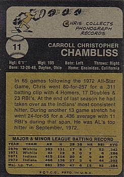1973 Topps #11 Chris Chambliss UER/His Home town is spelled incorrectly back image