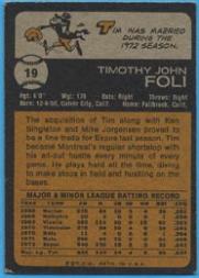 1973 Topps #19 Tim Foli back image