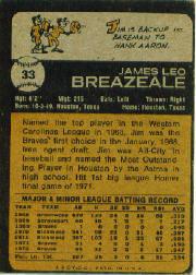 1973 Topps #33 Jim Breazeale RC back image
