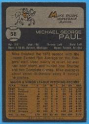 1973 Topps #58 Mike Paul back image