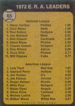 1973 Topps #65 ERA Leaders/Steve Carlton/Luis Tiant back image