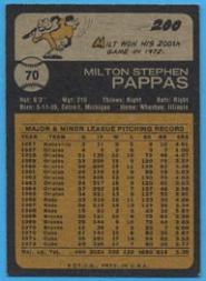 1973 Topps #70 Milt Pappas back image