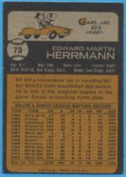 1973 Topps #73 Ed Herrmann back image