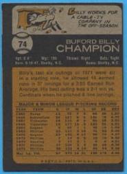 1973 Topps #74 Billy Champion back image