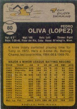 1973 Topps #80 Tony Oliva UER/Minnseota on front back image