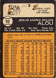 1973 Topps #93 Jesus Alou back image