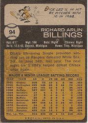 1973 Topps #94 Dick Billings back image