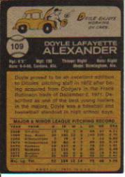 1973 Topps #109 Doyle Alexander back image