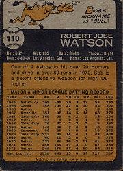 1973 Topps #110 Bob Watson back image
