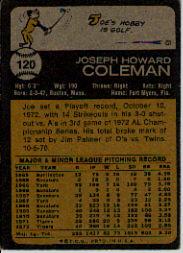 1973 Topps #120 Joe Coleman back image