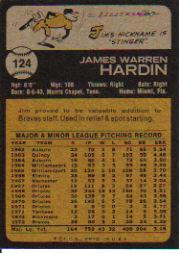 1973 Topps #124 Jim Hardin back image