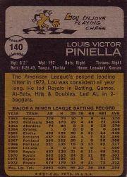 1973 Topps #140 Lou Piniella back image