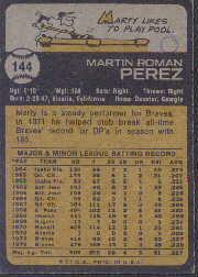 1973 Topps #144 Marty Perez back image