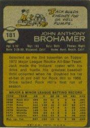 1973 Topps #181 Jack Brohamer RC back image