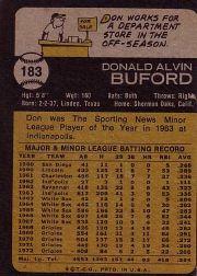 1973 Topps #183 Don Buford back image