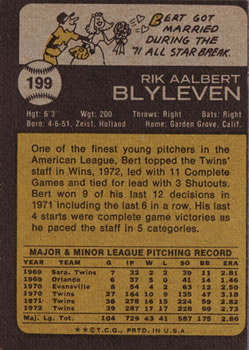 1973 Topps #199 Bert Blyleven back image