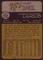 1973 Topps #212 Joe Lahoud back image