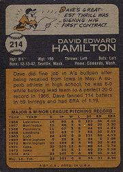1973 Topps #214 Dave Hamilton RC back image