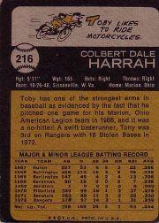 1973 Topps #216 Toby Harrah back image
