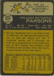 1973 Topps #231 Bill Parsons back image