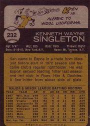 1973 Topps #232 Ken Singleton back image
