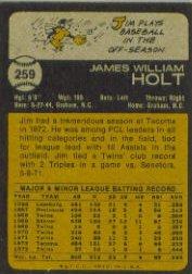 1973 Topps #259 Jim Holt back image
