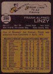 1973 Topps #286 Frank Linzy back image