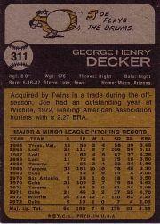 1973 Topps #311 Joe Decker back image