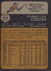 1973 Topps #315 John Odom back image