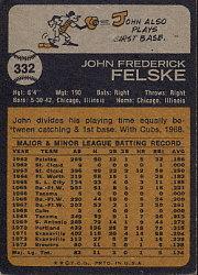 1973 Topps #332 John Felske RC back image
