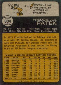 1973 Topps #334 Freddie Patek back image
