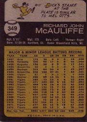 1973 Topps #349 Dick McAuliffe back image