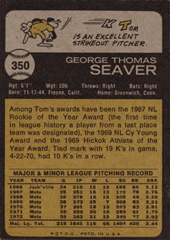 1973 Topps #350 Tom Seaver back image