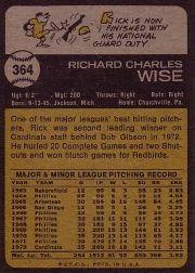 1973 Topps #364 Rick Wise back image