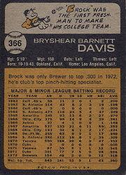 1973 Topps #366 Brock Davis back image