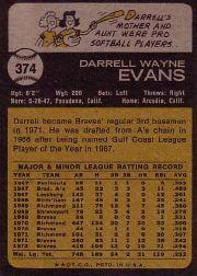1973 Topps #374 Darrell Evans back image