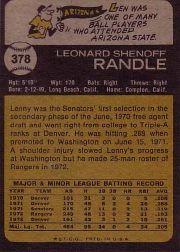 1973 Topps #378 Len Randle back image