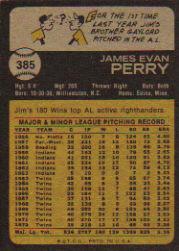 1973 Topps #385 Jim Perry back image